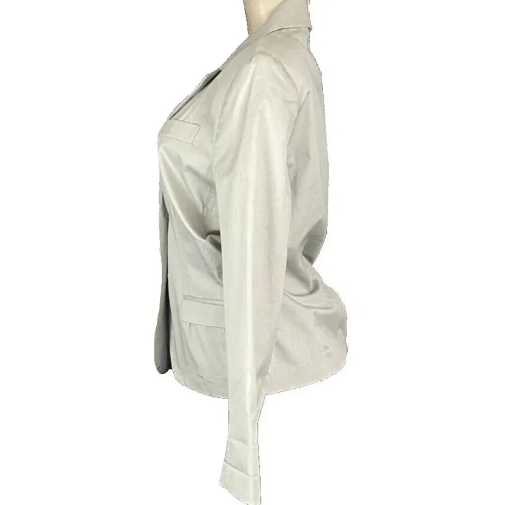 Apt 9 10 Fossil Taupe Lined 2 Button Down Faux Pockets Cotton Long Sleeve Blazer